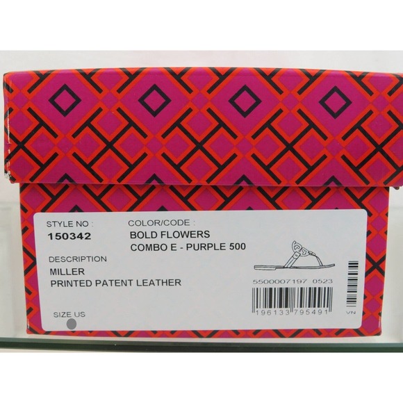 TORY BURCH MILLER BOLD FLOWERS PATENT LEATHER REVA FLAT THONG SLIDE SANDALS 7.5 - Picture 14 of 14